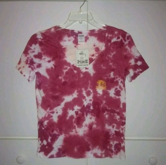 PINK Victoria's Secret Louisville Cardinals campus t-shirt red tiedye sz SM - Picture 1 of 2